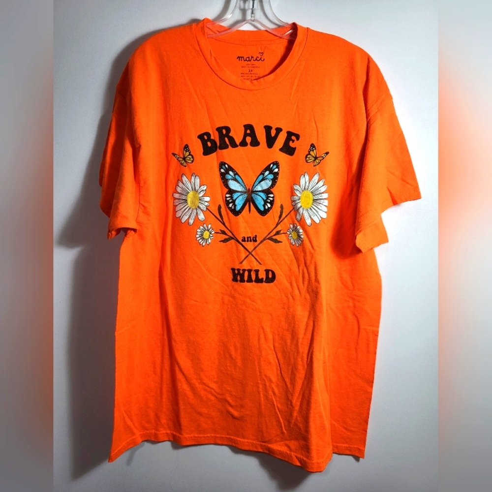 marci orange short sleeve tee "Brave & Wild" women's 2X #2301